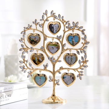 Rhinestone Family Tree Photo Frame Crystal Diamond Frame Metal Picture Frame with 8 Hanging Gifts Creative Wedding Souvenir DIY