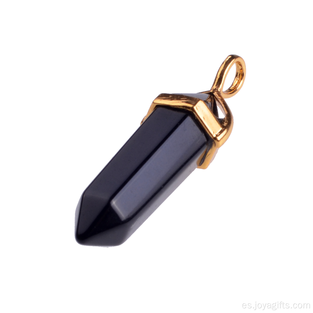 Encantos joyería negra Onyx gemas piedra Hexagonal prisma señalado collar de curación