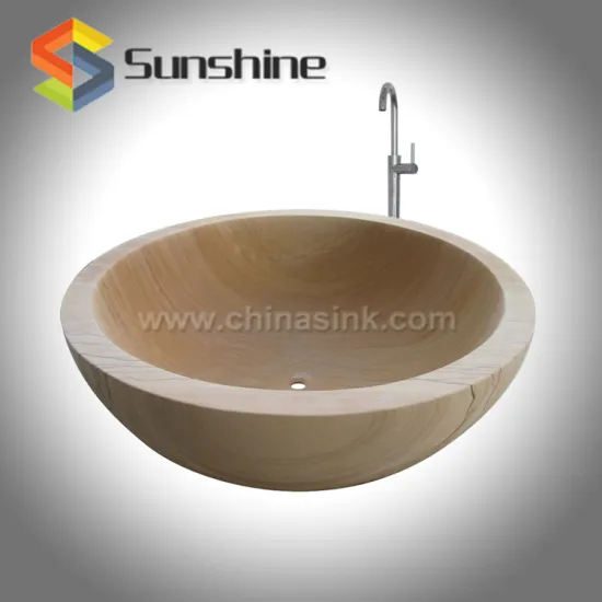 Yellow Wooden Landscape Sandstone Round Bathtubs