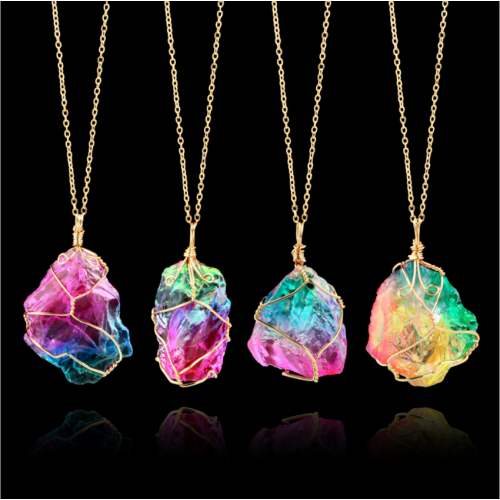 Natural rainbow irregular stone crystal pendant earrings