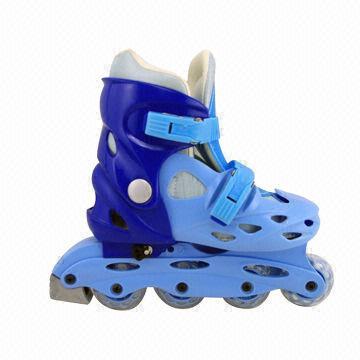 Aluminum blue roller skate, 4-laser wheels, customized logos and designs are accepted