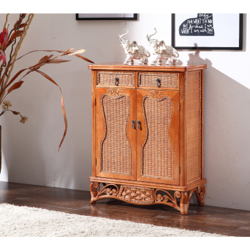 Living Room Rattan Woven Wooden Shoe Storage Cabinet