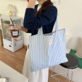 Reusable Portable Large Custom Blue Striped Canvas Bag