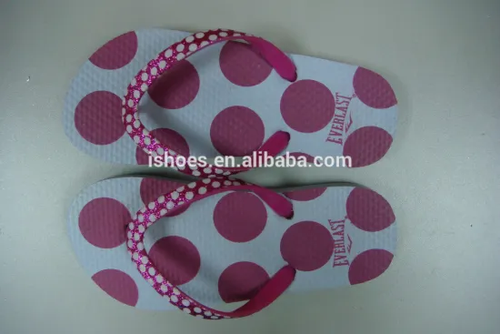 latest cute girl rubber beach flip flop with gliter printing strap