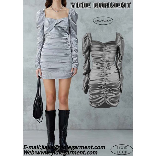 Lengan panjang Pakaian Mini Perak Bodycon