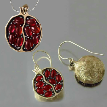 Vintage Fruit Fresh Red Garnet Earrings Pendant Necklace Gold Color Resin Stone Pomegranate Jewelry Gift For Women Gifts Z5M269