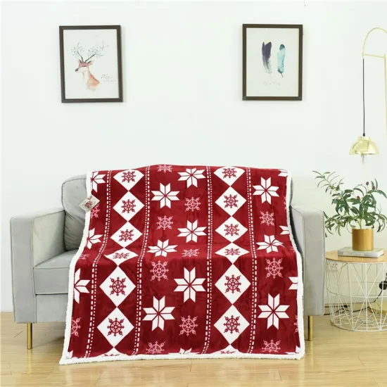 Double Sides Warm Thick Sherpa Throw Blanket Plush Flower Pattern Soft Blanket