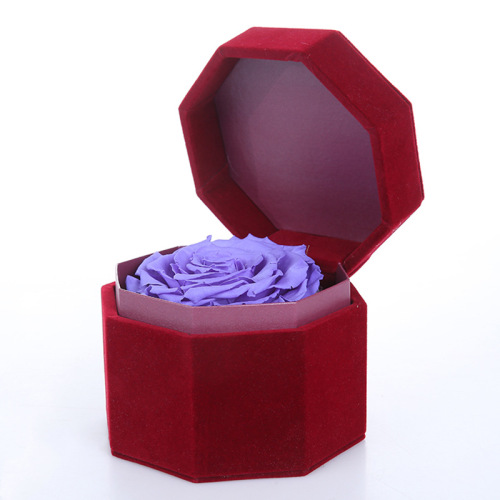 Octagonal Hinged Preserved Flower Rose Velvet Box