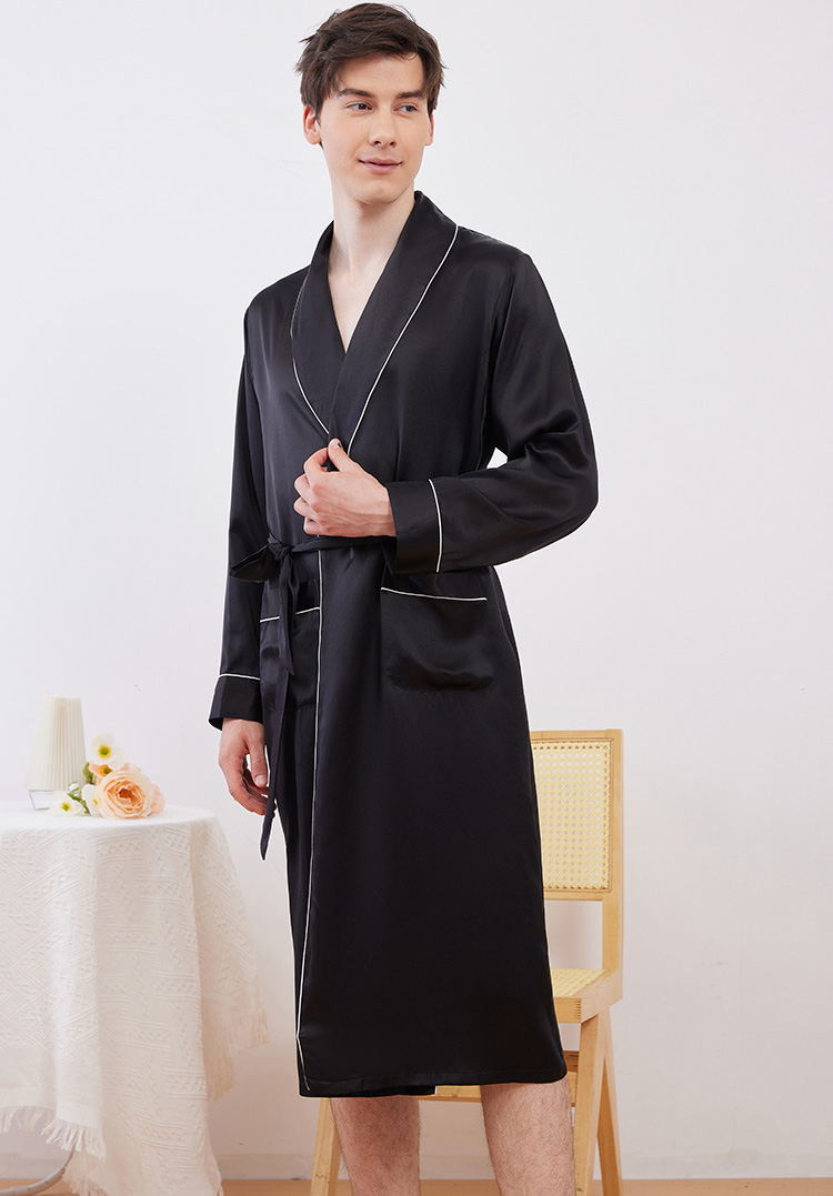 Men black Silk Robe