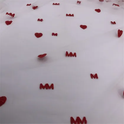 Heart and Letter Embroidery Swiss Diamond Mesh Tulle