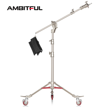 4,4 m zware roestvrijstalen C -standaard met boomarm en wielbelasting met 20 kg voor studio flash softbox