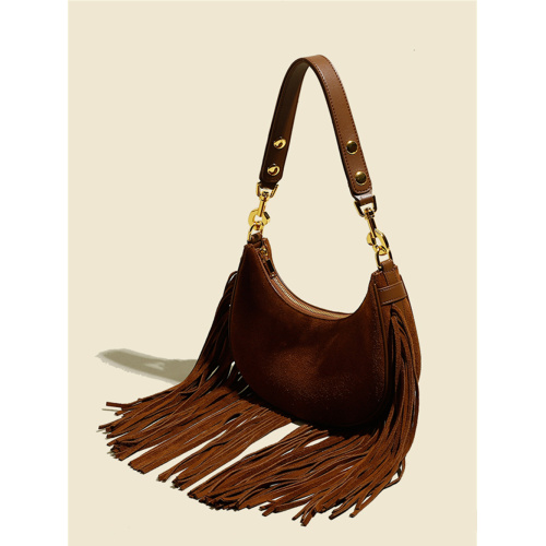 Classic Tassel Design Genuine Leather Bucket Bag