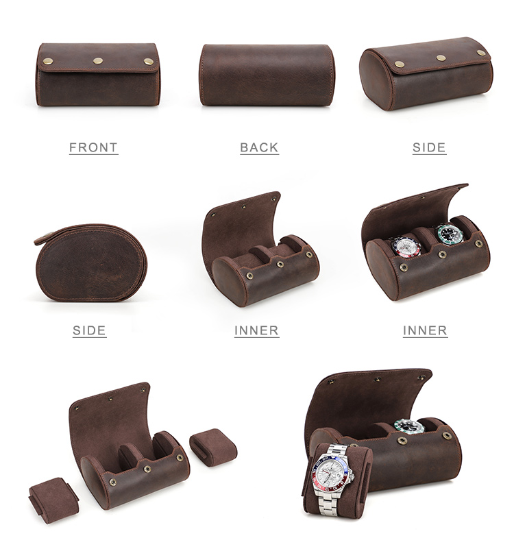 Small Watch Leather Roll Travel Case Storage Box
