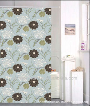 brown polyester fabric printed flower shower curtain