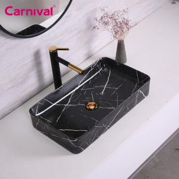 Cheap Black Marble Pedestal Bathroom Vanity Basin
