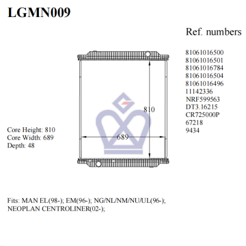 MAN truck radiator, 81061016500, 81061016501, 11142336, 67218, LGMN009