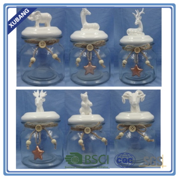 Animal ceramic lid Glass candle jar airtight glass jar