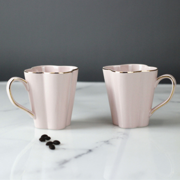 European Style 8 Ounce Porcelain Coffee Mug with Gold Trim