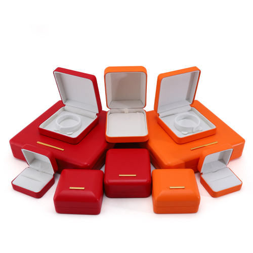 Custom Logo Deep Orange PU Leather Jewelry Box