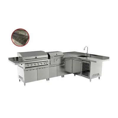 European Style Design Kitchen Cabinets with BBQ Gas Grill and Charcoal Grill for Restaurant