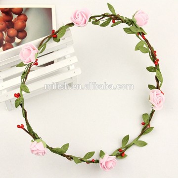FG-0002 wholesale bridal wedding artificial wicker flower garland/ flower head wreath