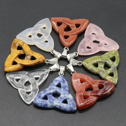 38MM Natural Crystal Irish Celtic Knot Stone Pendant Gemstone Hollow Irish Celtic Knot Charm Pendant Silver Findings
