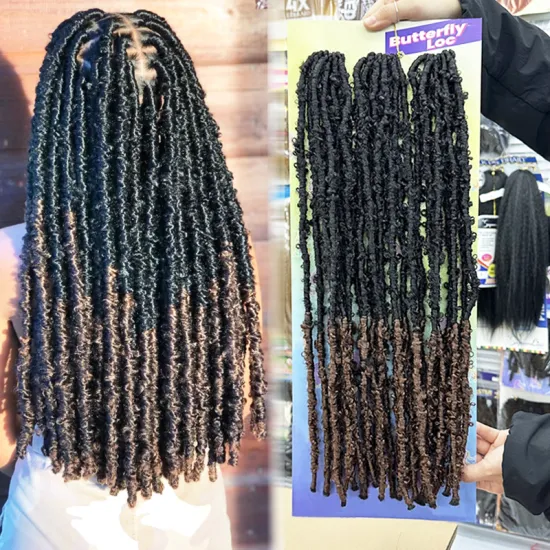 Colorful 20-inch Ombre Crochet Butterfly Loc Hair: 3x Lock Braiding with Pre-Looped 24-strand Braids