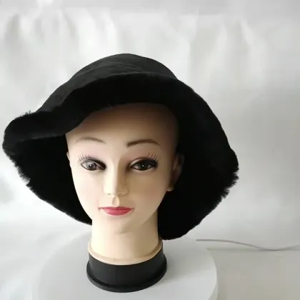 Women's Shearling Sheepskin Hat Winter Fur Bucket Beanie Hat