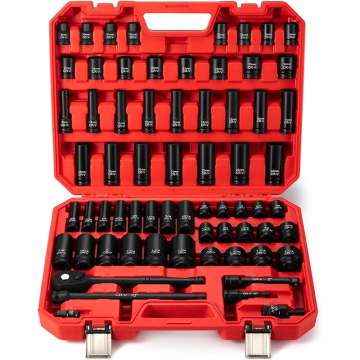 66PCS 1/2" Drive Deep Impact Socket Set: SAE & Metric Sizes with Ratchet and Extensions