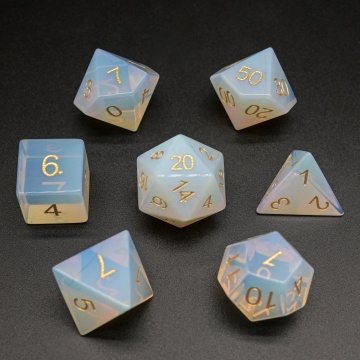 Pure Opal Stone DND Dice Set: Romantic Polyhedral Gemstone Dice for DND Lovers