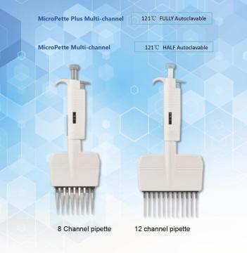 8 and 12 Channel Digital Micro Pipettes for Liquid Sample Handling in Laboratory Instruments