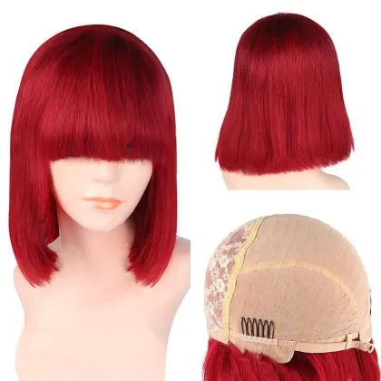 Wholesale 10A 100% human hair wigs red colored short bob wig straight bob human hair bob wigs lace front