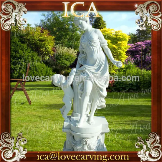 Hand carved marble outdoor stone lady & children statue