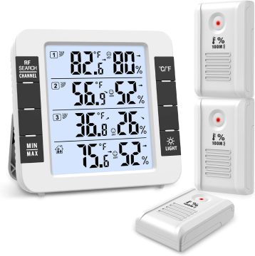 Indoor/Outdoor Wireless Thermometer with Hygrometer and 3 Sensors