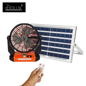 8 Inch 18W Solar Panel with Light - Portable Plastic Remote Control Solar Table Fan with Wind Charging