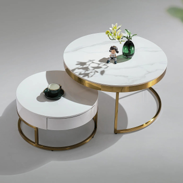 Modern Round Coffee Table Set: Rock Slab Side Tables for Your Living Room Furniture