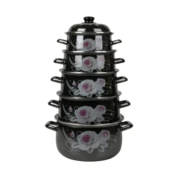 5PCS/Set Black Enamel Cast Iron Cookware Casserole Set Enamel Cook Tools Pot