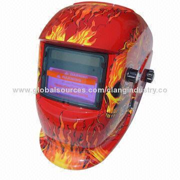 Welding Helmet, Auto Dark, Solar-powered, Red Skull