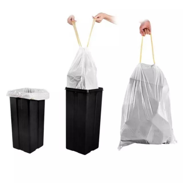 Custom Leak-Proof Recycled Liners, 13 Gallon Black Plastic Drawstring Trash Bags
