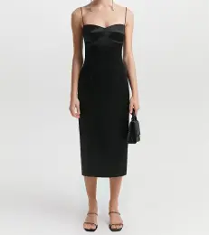 Satin Waist Cinched Suspender Formal Dress