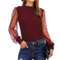 Mesh Panelled Top Womens Mock Neck Tops Supplier