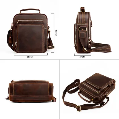 Vintage Leather Crossbody Bag for Men