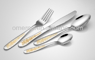 stainless steel fork knifewith golden rim