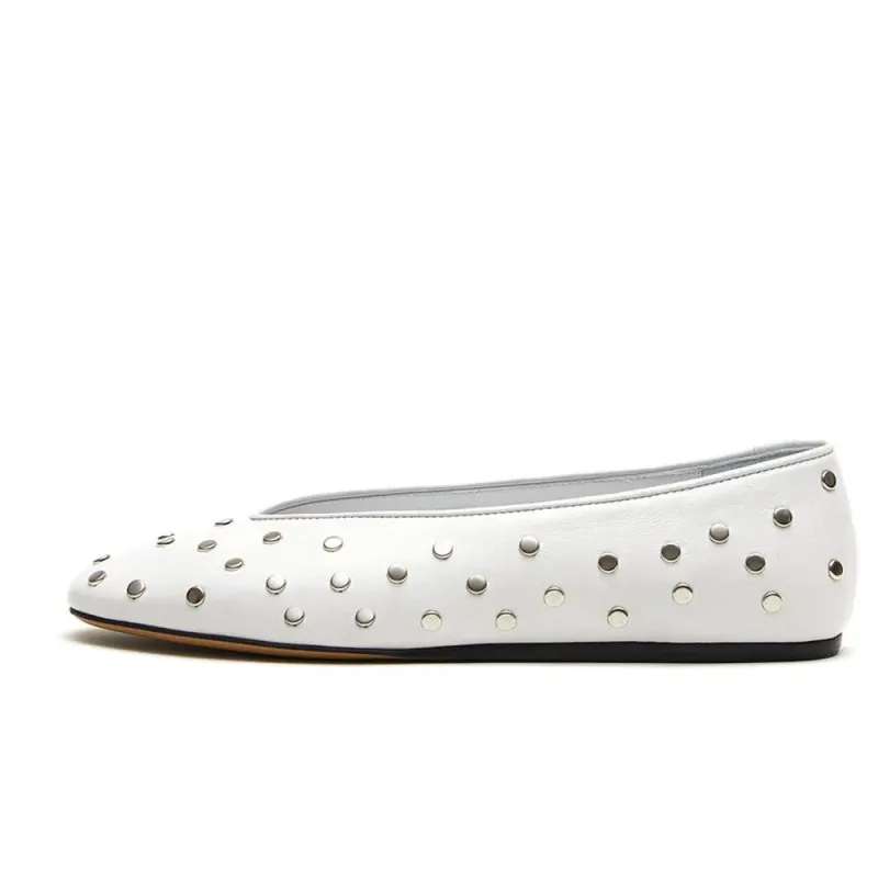 Black Leather Studded Ballet Flats