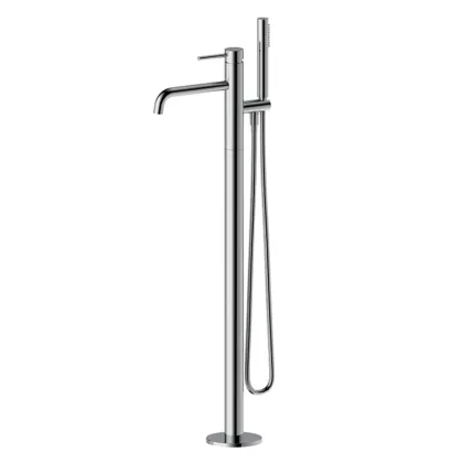 Brushed Gold Standalone Bathroom Tub Faucet With Sprayer