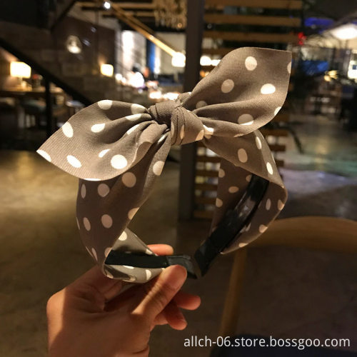 100% Polyester Wholesale Dot Headband Print Hairband Beach Accessory Bow Tie Headband for Women and Girls