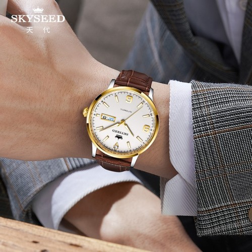 SKYSEED Jam tangan pakaian formal berlian asli mekanis otomatis