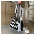 Striped Tote Shoulder Bag With Multi Pockets