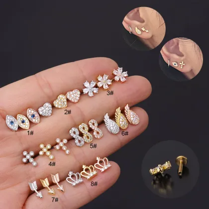 Gold Plated Cubic Zirconia Helix Earrings - Wholesale Custom Statement Targus Cartilage Stud Earrings