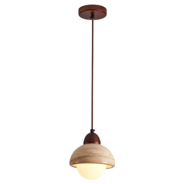 Modern Minimalist Yellow Stone Pendant Lamp with Wooden Base